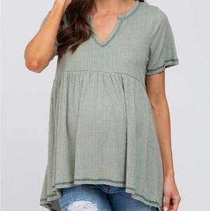 Light Olive V Neck Maternity Top